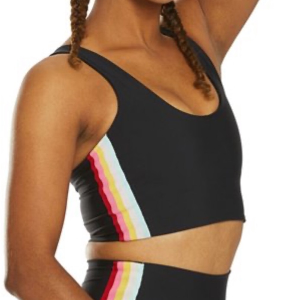 Spiritual Gangster Black Sports Bra with Rainbow Stripes